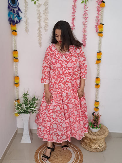 Pink Petals: Floral Printed Cotton Ethnic Dress