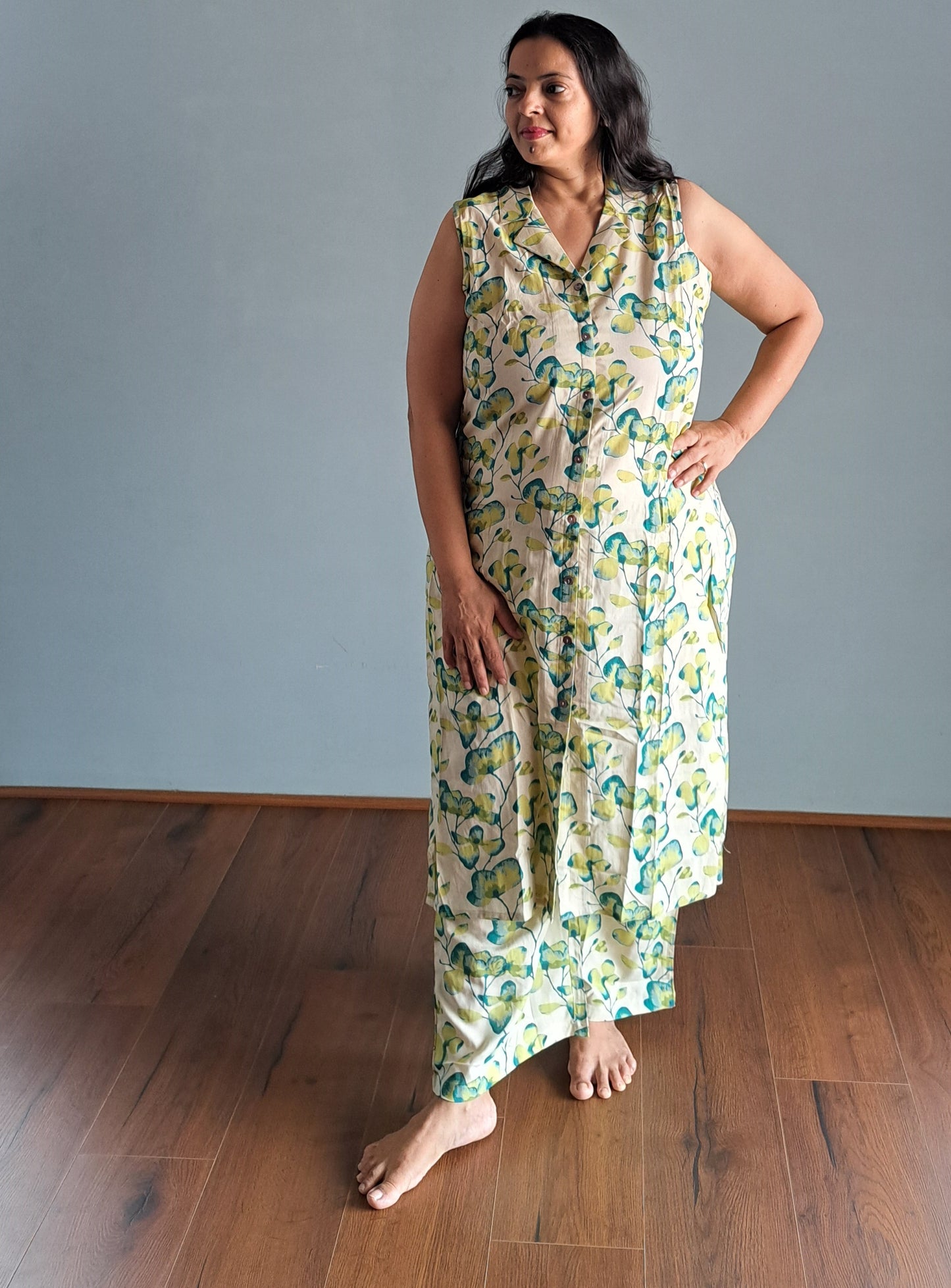 Pista green Floral Printed A-Line Rayon Coord Set