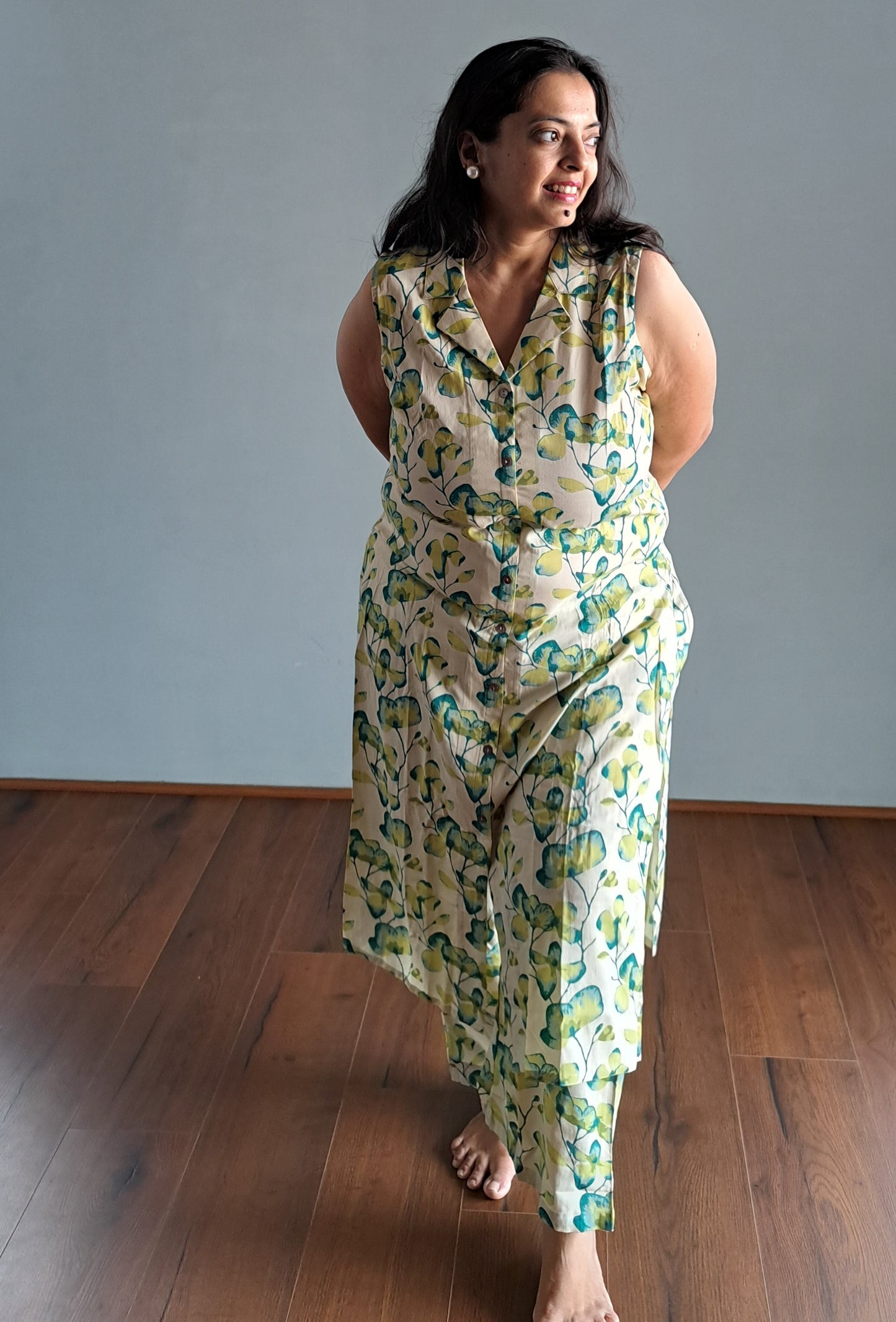 Pista green Floral Printed A-Line Rayon Coord Set