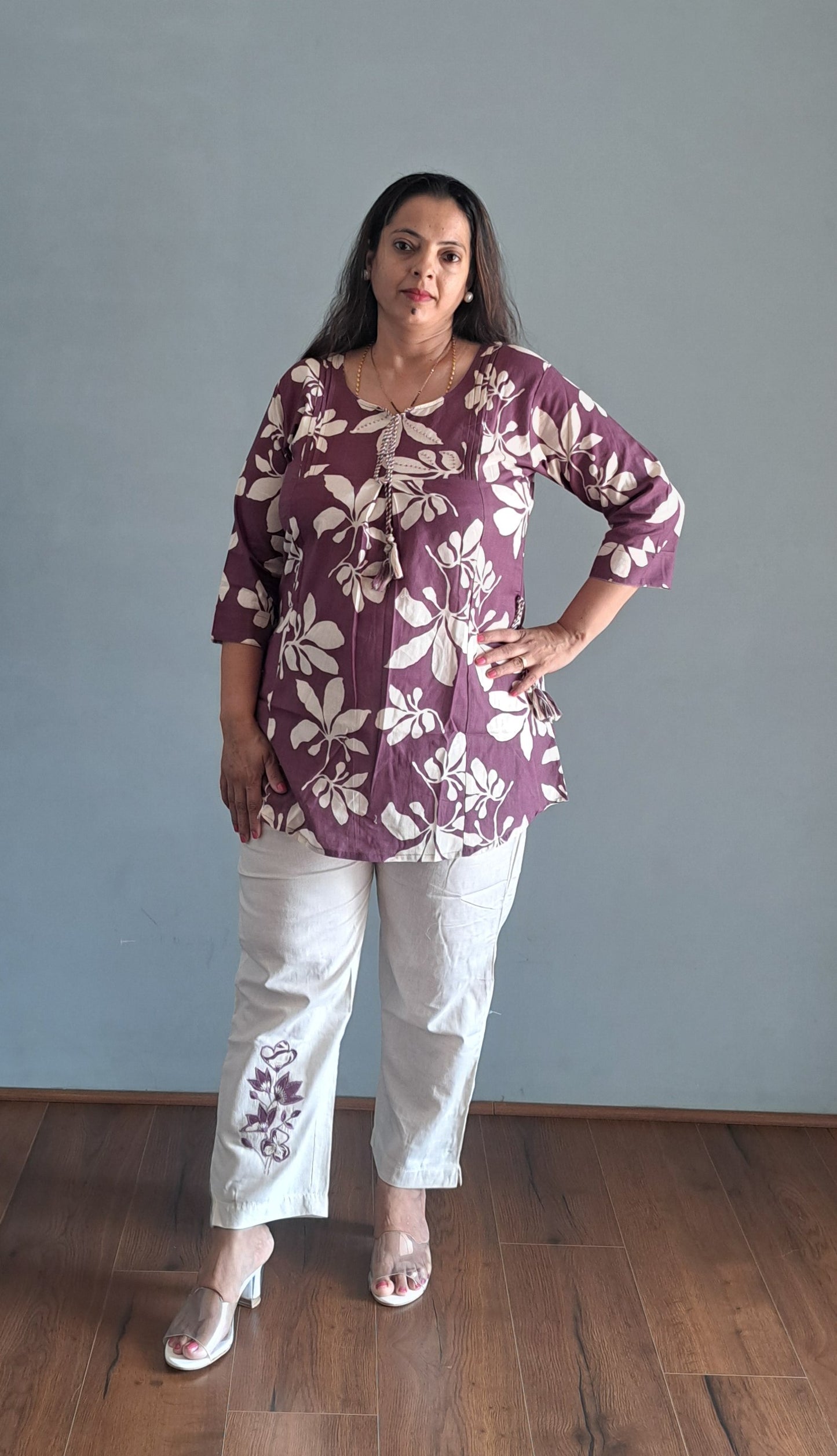 Purple coords with thread work and patch work on pant