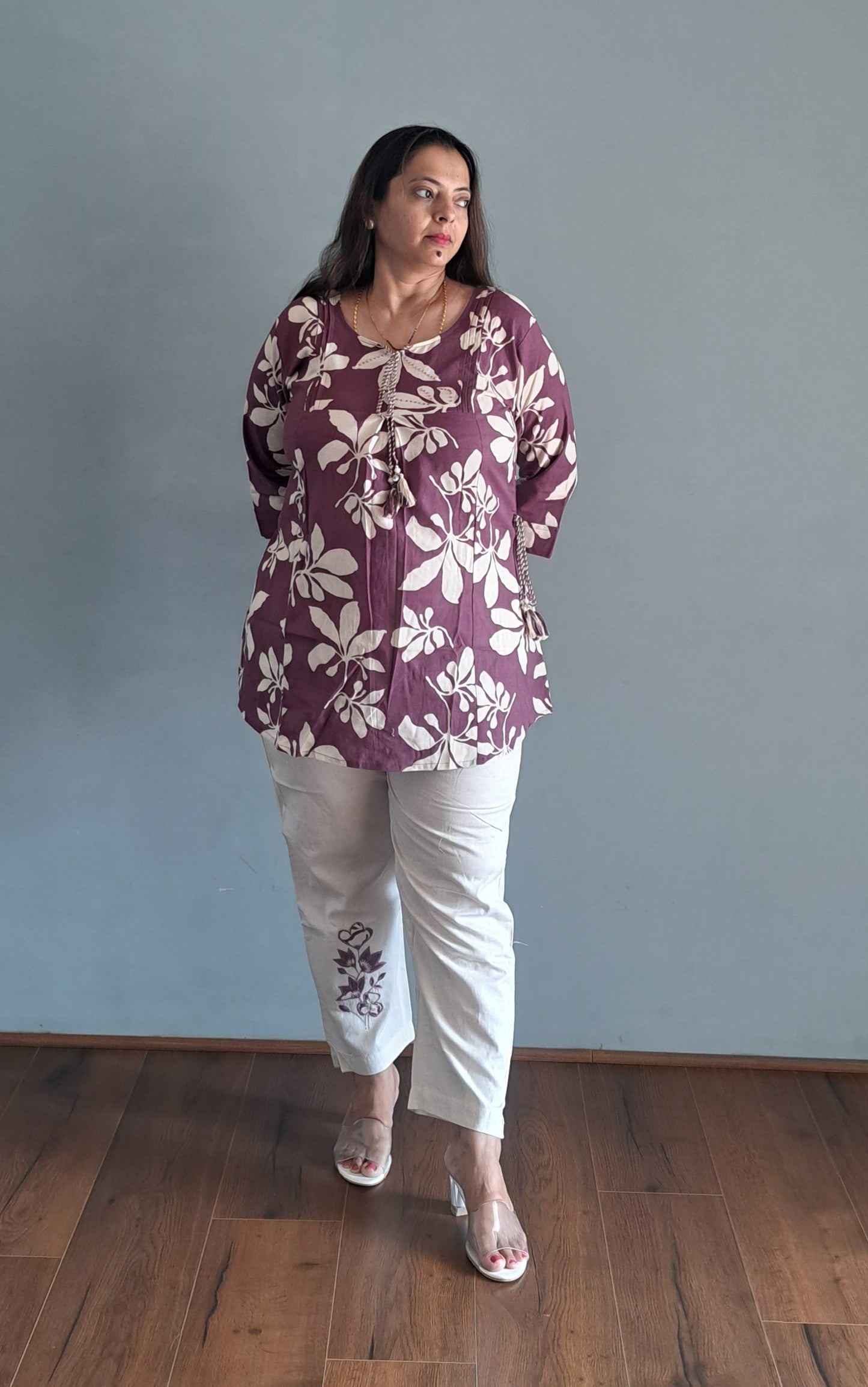 Purple coords with thread work and patch work on pant