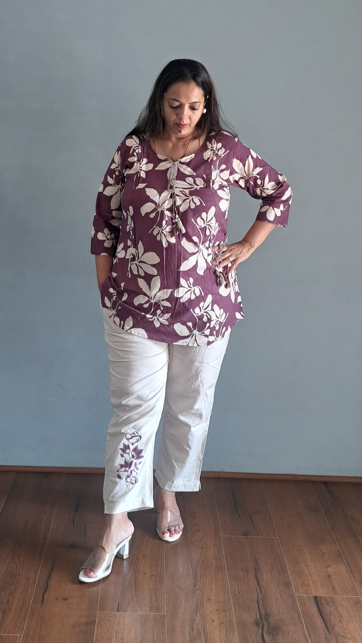 Purple coords with thread work and patch work on pant