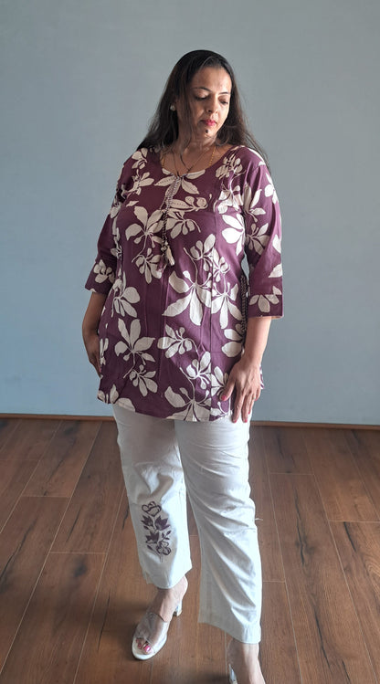 Purple coords with thread work and patch work on pant