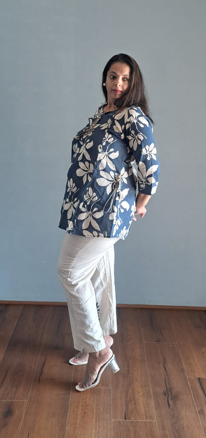 Blue coords with thread work and patch work on pant