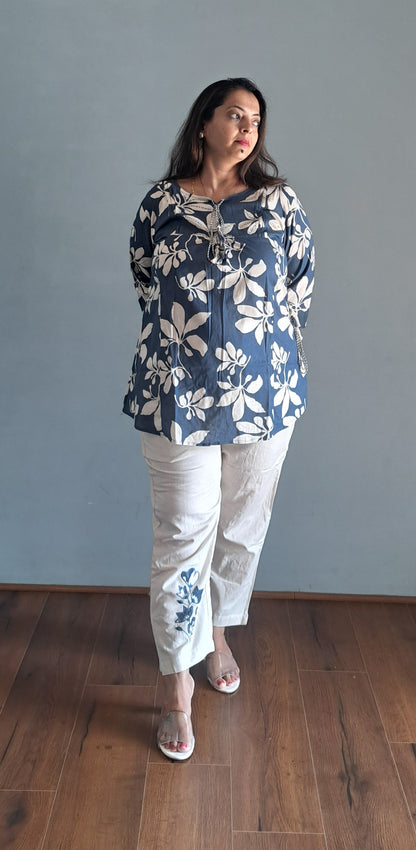 Blue coords with thread work and patch work on pant