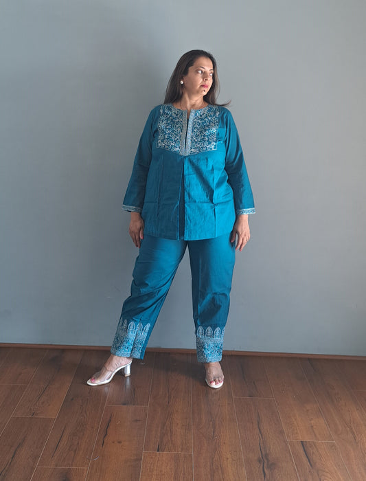 Teal Cotton Coords with embroidered