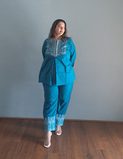 Teal Cotton Coords with embroidered