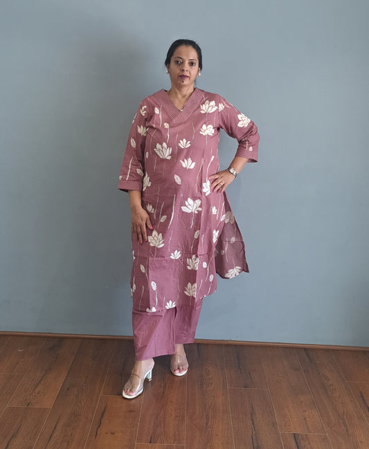 Pink Floral Cotton kurta pant