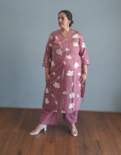 Pink Floral Cotton kurta pant