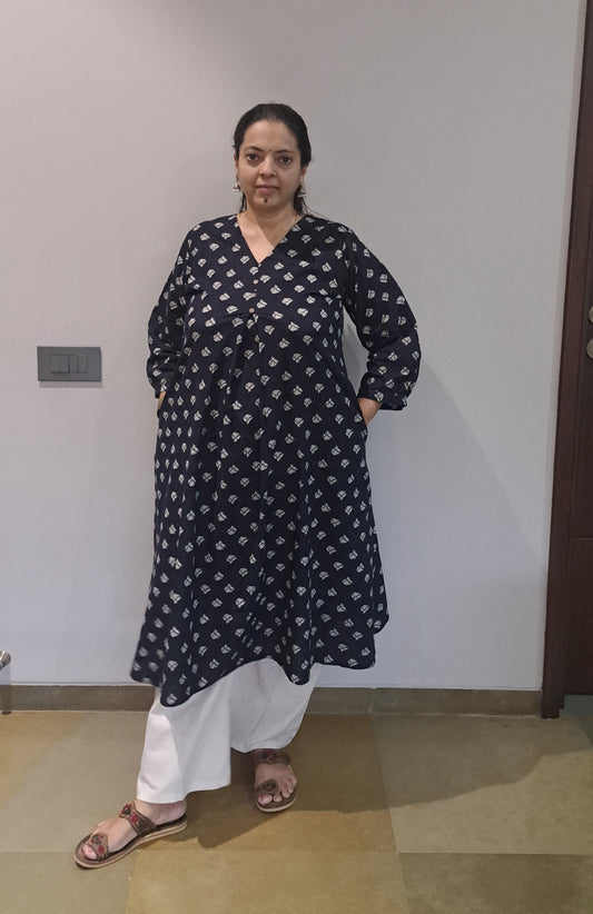 Navy blue khadi cotton kurta with palazzo