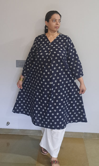 Navy blue khadi cotton kurta with palazzo