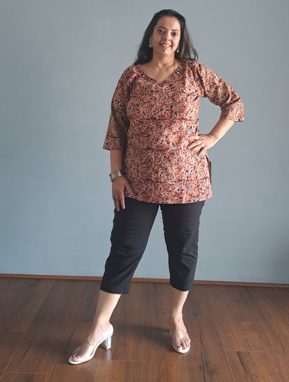 Mustered Kalamkari Short top with mirror work