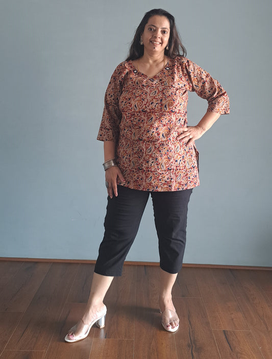 Mustered Kalamkari Short top with mirror work