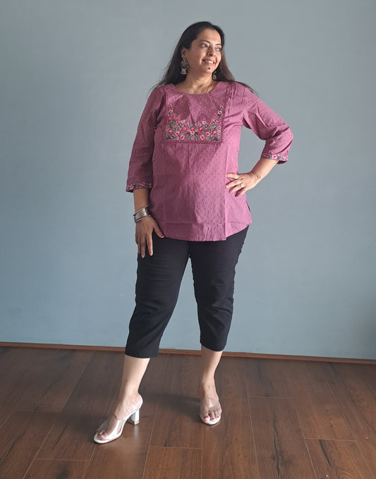 Pink Embroidered dobby cotton Short top