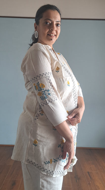 Off White khadi cotton Embroidered coord set for woman