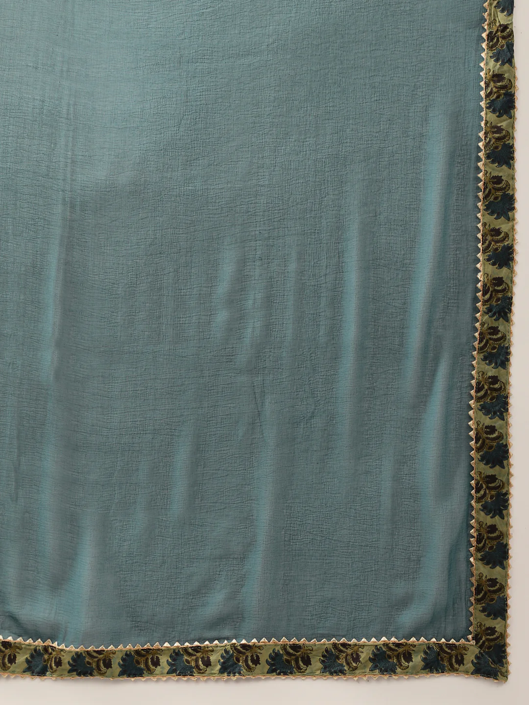 Emerald Enchantment: Green Floral Print Cotton Embroidered Kurta Set with Dupatta