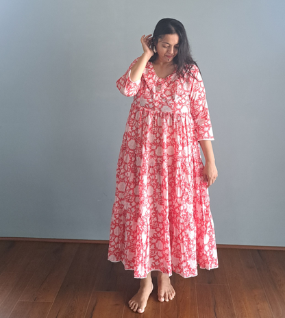 Pink Petals: Floral Printed Cotton Ethnic Dress