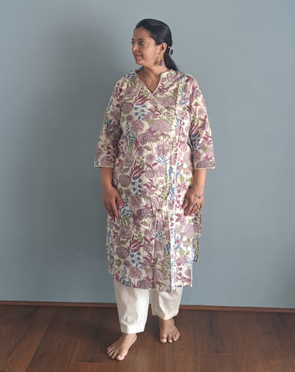 Lavender Elegance: Floral Purple Cotton Angarkha Set