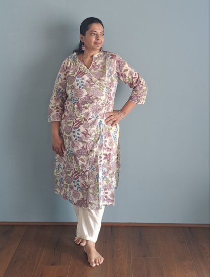 Lavender Elegance: Floral Purple Cotton Angarkha Set