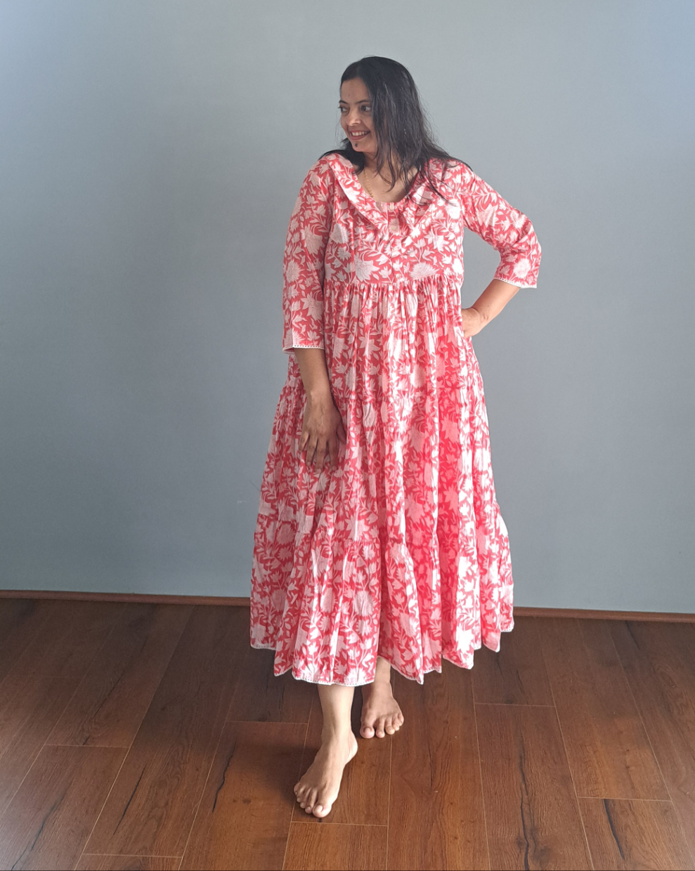 Pink Petals: Floral Printed Cotton Ethnic Dress