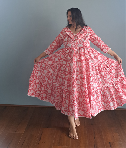 Pink Petals: Floral Printed Cotton Ethnic Dress