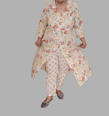 Pastel Blooms: Floral Mulitcolor Cotton kurta pant set