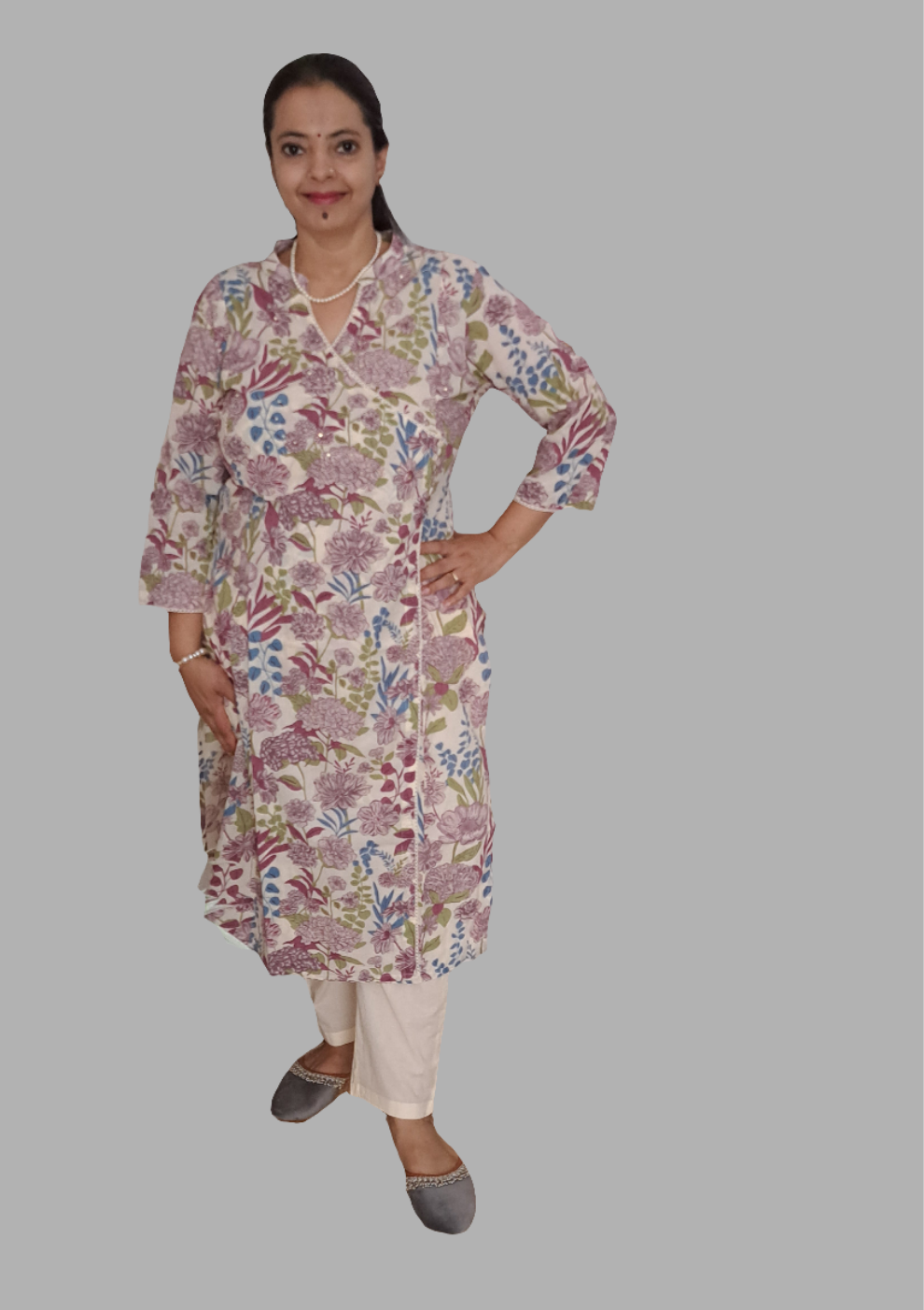 Lavender Elegance: Floral Purple Cotton Angarkha Set