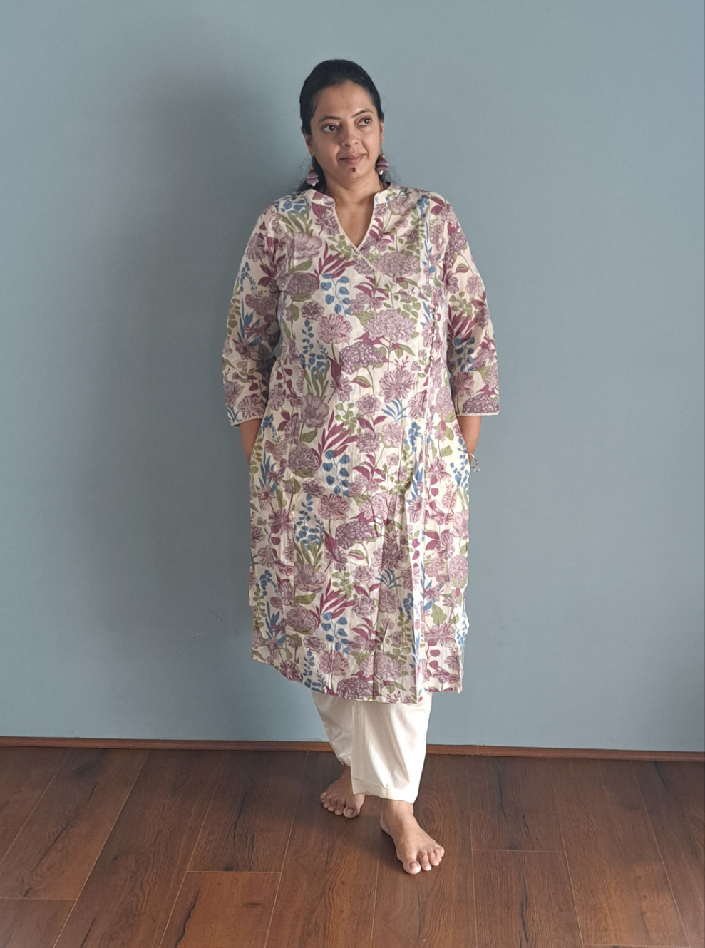 Lavender Elegance: Floral Purple Cotton Angarkha Set