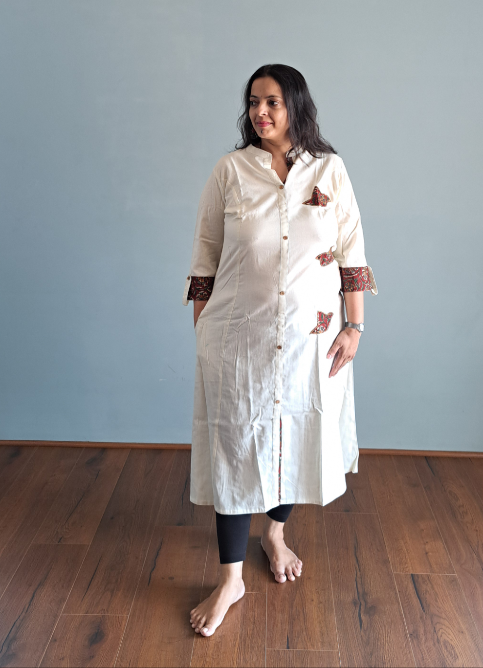 Ethereal Bliss: Off White Cotton Kurti with Patch Work