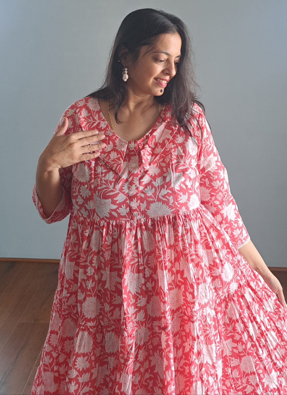 Pink Petals: Floral Printed Cotton Ethnic Dress