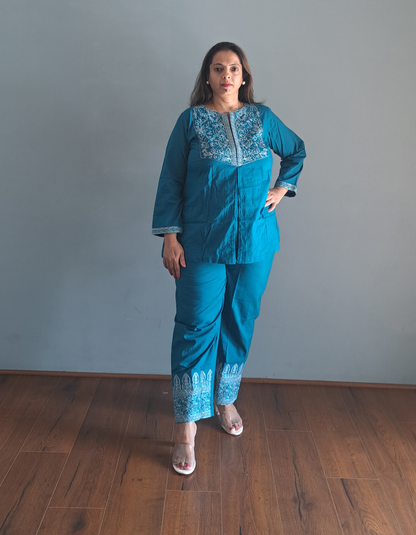 Teal Cotton Coords with embroidered