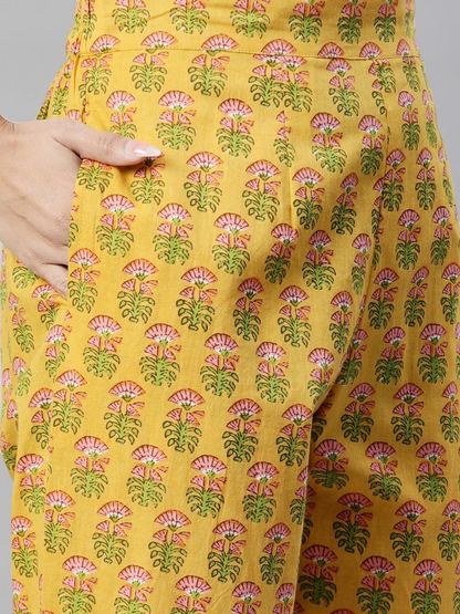 Golden Blooms: Yellow Floral Printed Straight Kurta Pant Set