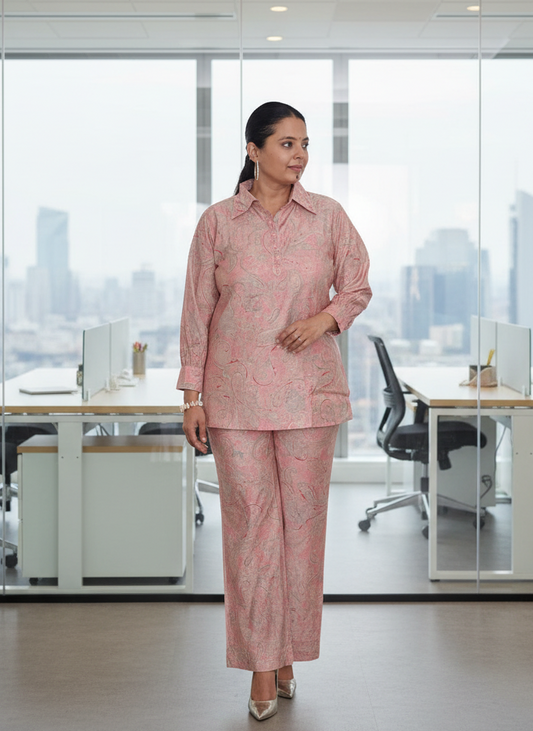 Whispering Petals: Baby Pink Muslin Co-ord Set with Embroidery