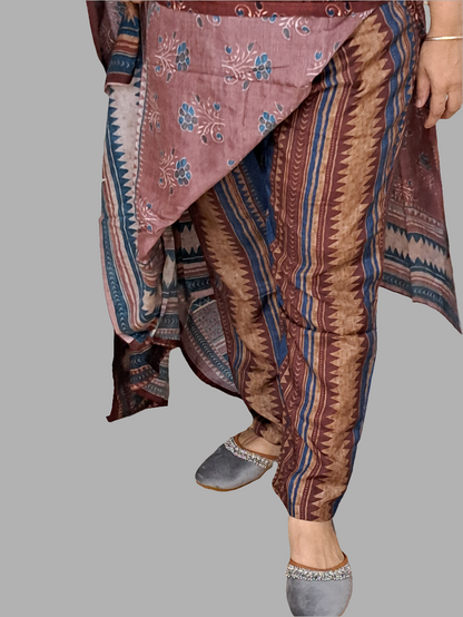 Maroon Muse: Pure Muslin Ajarakh Print Dupatta Set