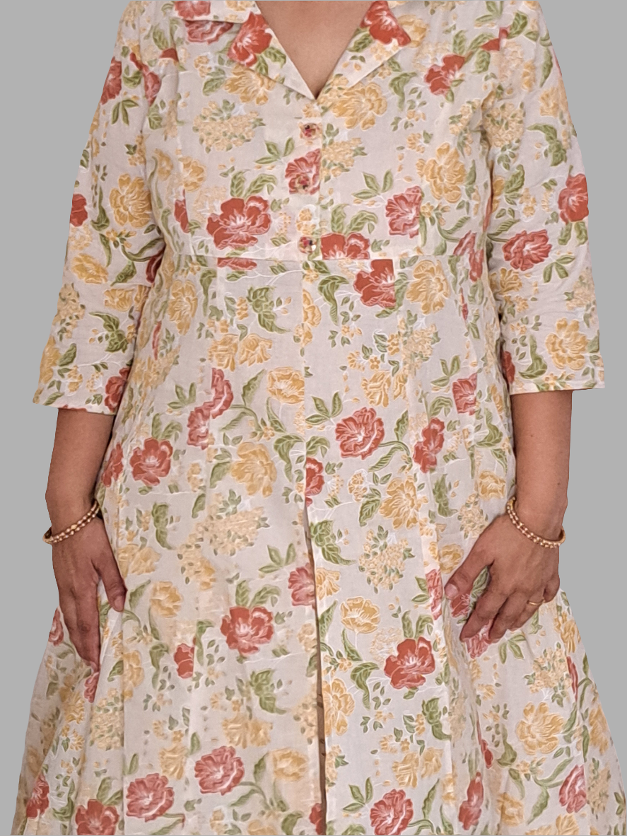 Pastel Blooms: Floral Mulitcolor Cotton kurta pant set