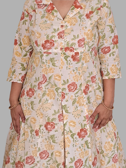 Pastel Blooms: Floral Mulitcolor Cotton kurta pant set