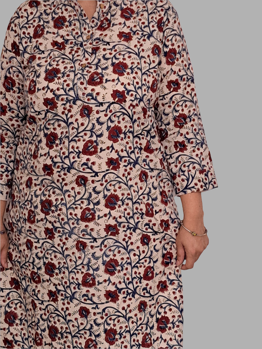 Everyday Elegance: Beige and Maroon Floral Kurti