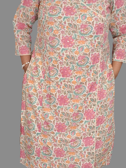 Rose Petal: Floral Pink Cotton Angarkha Set