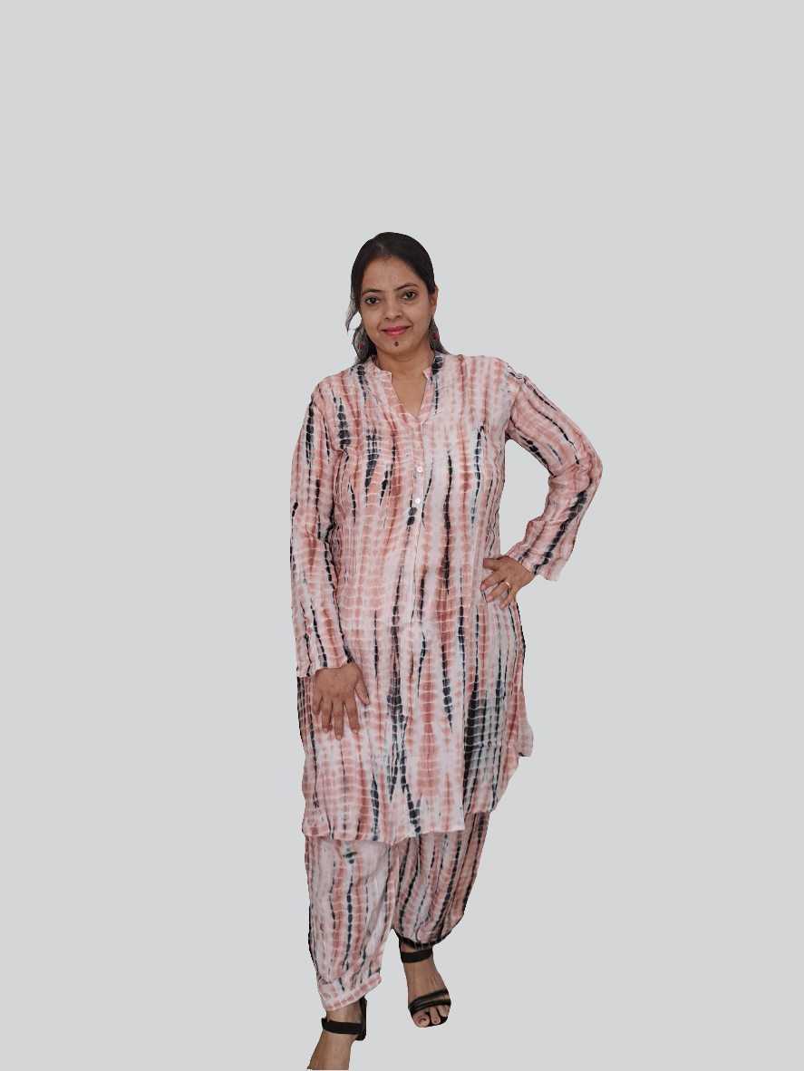 Cream Dream: Muslin Tie and Dye Kurta with Hem Cuffed Pant Set