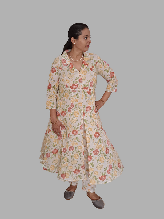 Pastel Blooms: Floral Mulitcolor Cotton kurta pant set