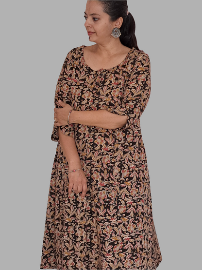 Elegant Noir: Black Floral A-Line Kurti