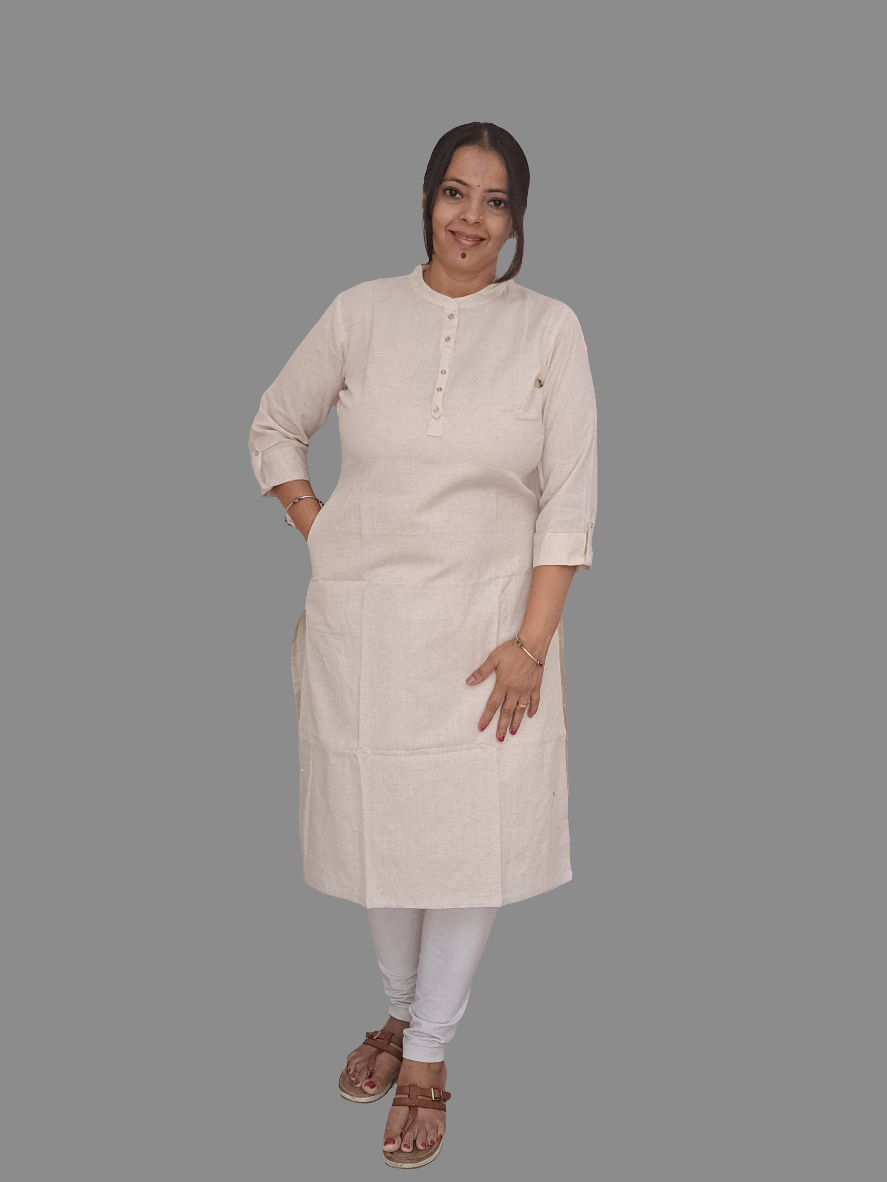 Pure Elegance: Plain  Off-White Cotton Kurti