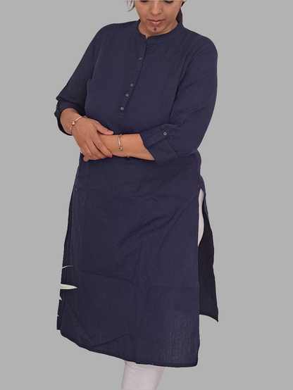 Midnight Indigo: Plain Dark Blue Cotton Kurti