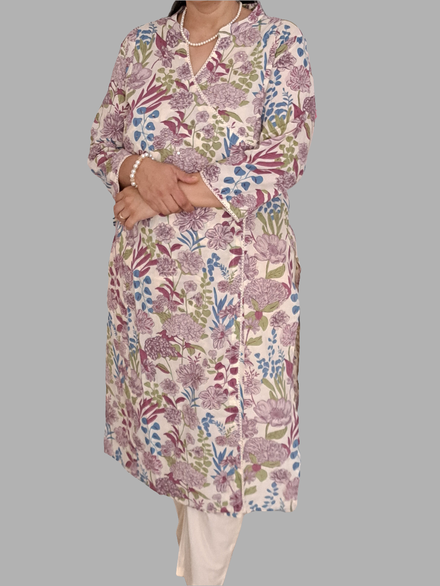 Lavender Elegance: Floral Purple Cotton Angarkha Set