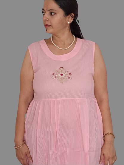 Enchanting Blush: Cotton Pink 3-Piece Shrug Co-ord Set with Hand Embroidery