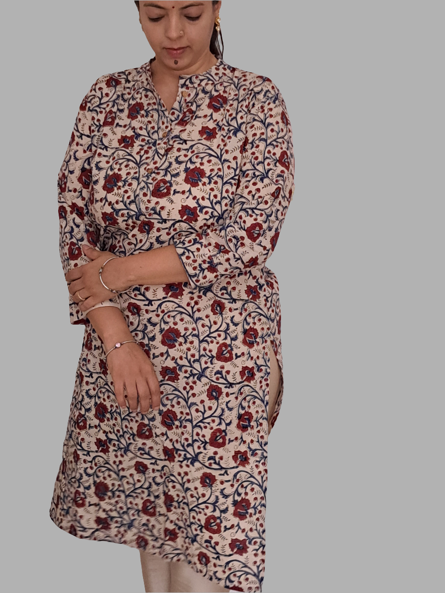 Everyday Elegance: Beige and Maroon Floral Kurti