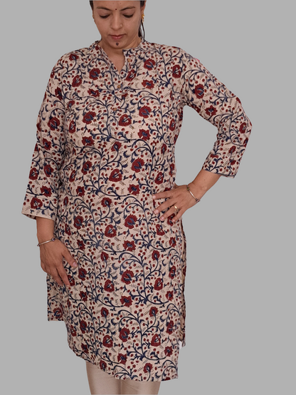 Everyday Elegance: Beige and Maroon Floral Kurti