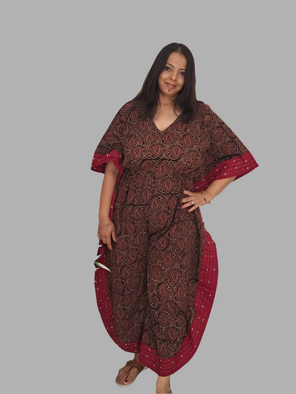 Scarlet Essence: Red Block Print Kaftan Jumpsuit