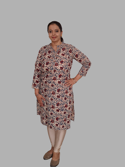 Everyday Elegance: Beige and Maroon Floral Kurti