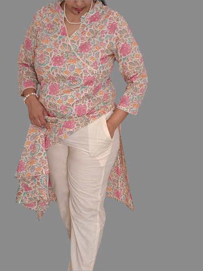 Rose Petal: Floral Pink Cotton Angarkha Set